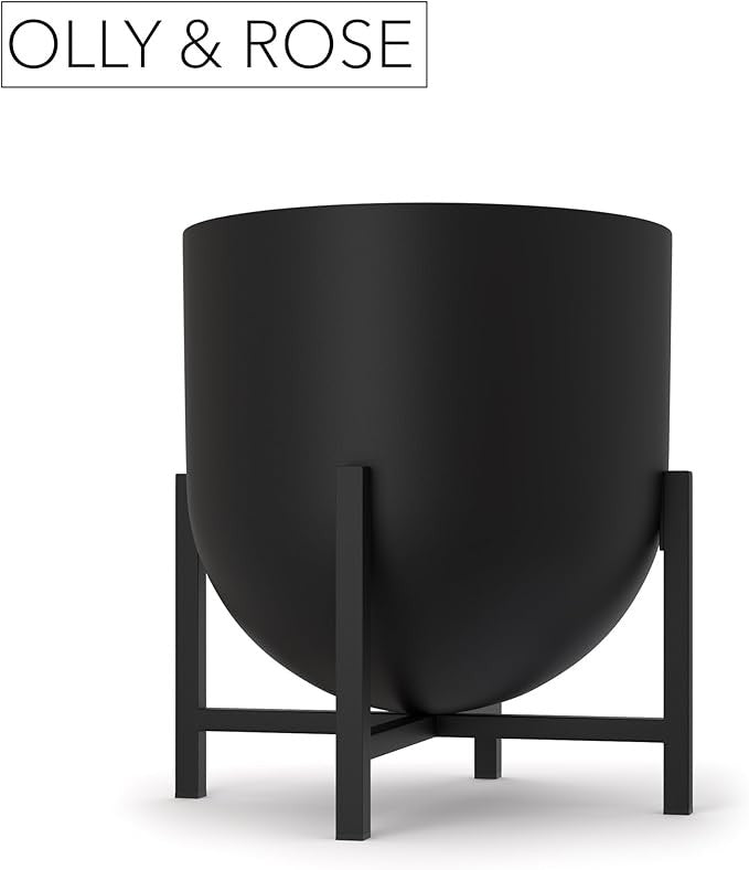 Black Metal Planter with Stand 22cm Modern Indoor Flower Pot Home Decor
