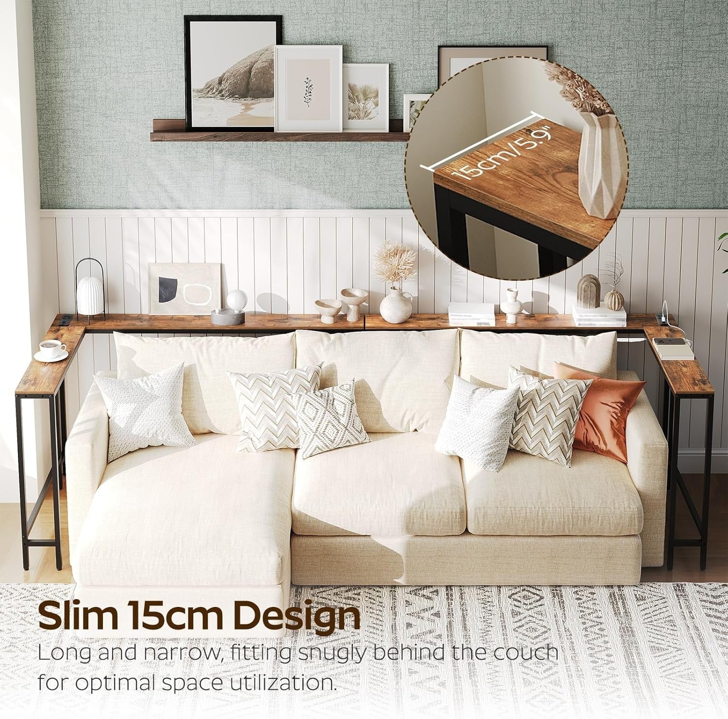 Slim L-Shaped Console Table with USB & Power Outlet – Space-Saving Design