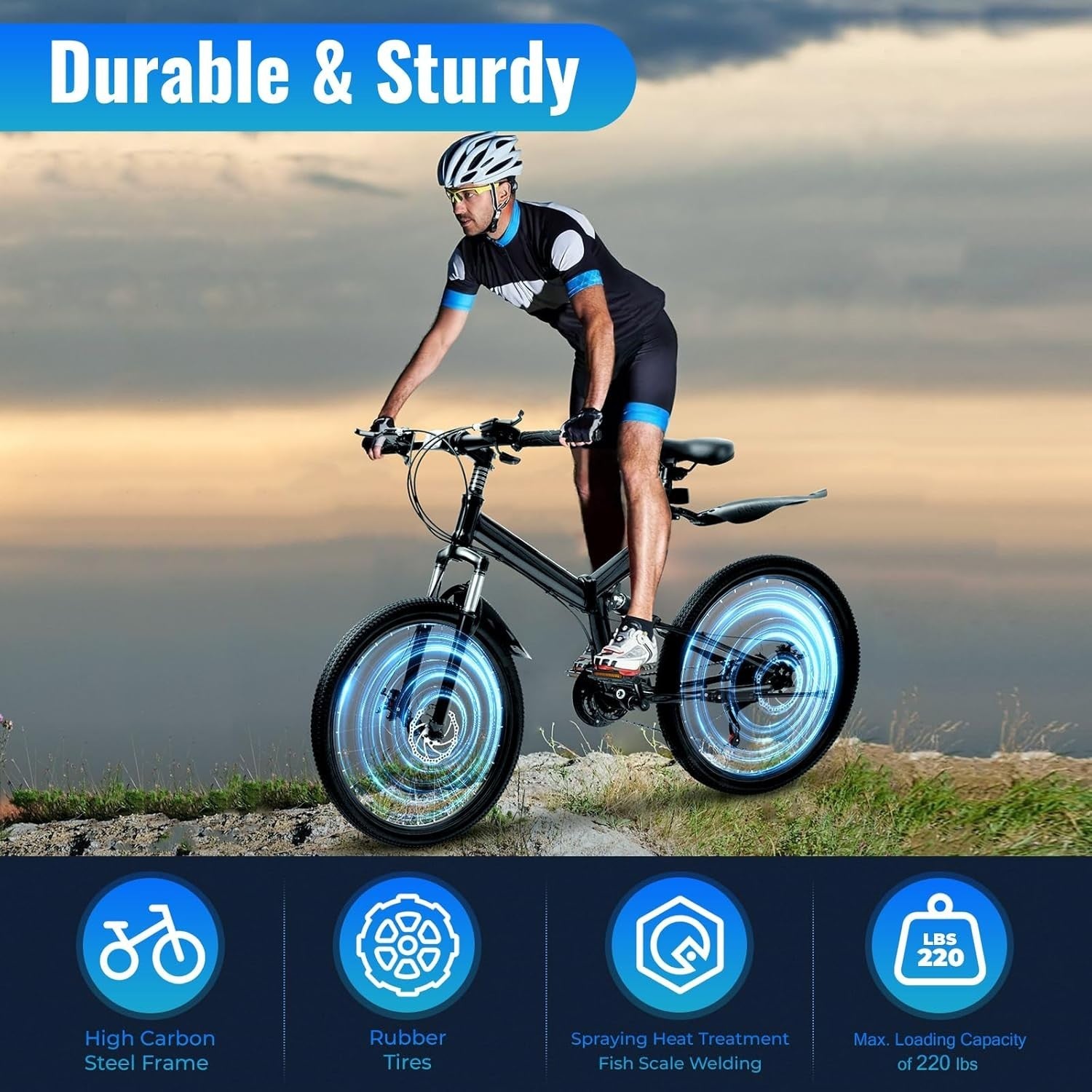 26" Folding Mountain Bike 21 Speed Mens Full Suspension Disc Brake