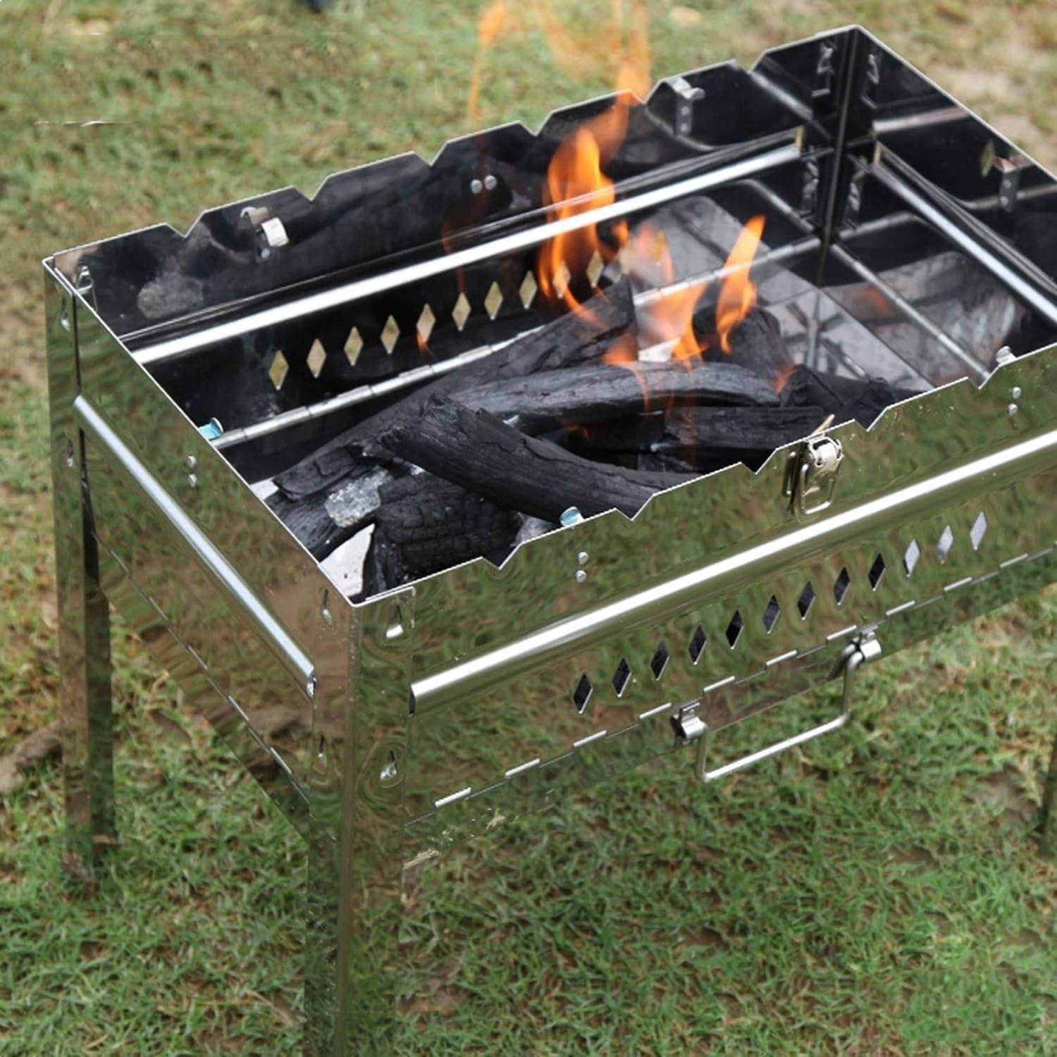 Portable Folding Stainless Steel BBQ Grill with Skewers & Carry Bag