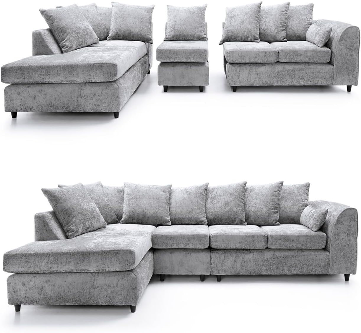 Light Grey L Shape Sofa 5 Seater – LH Corner Chenille Couch with Footstool