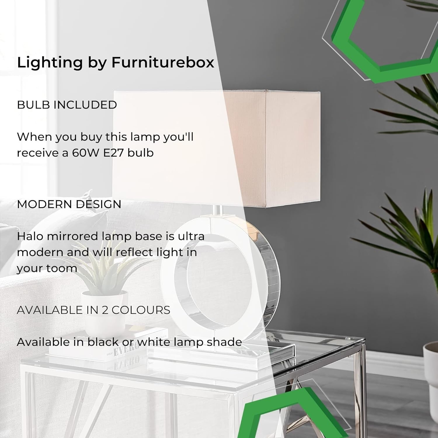 Modern Luxury Table Lamp with Mirrored Base & White Fabric Shade, E27 Bulb