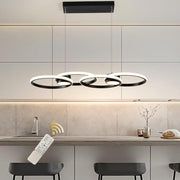 Black LED Ring Chandelier 4 Ring Dimmable Pendant Light for Kitchen