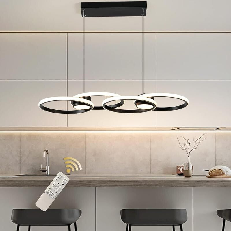 Black LED Ring Chandelier 4 Ring Dimmable Pendant Light for Kitchen