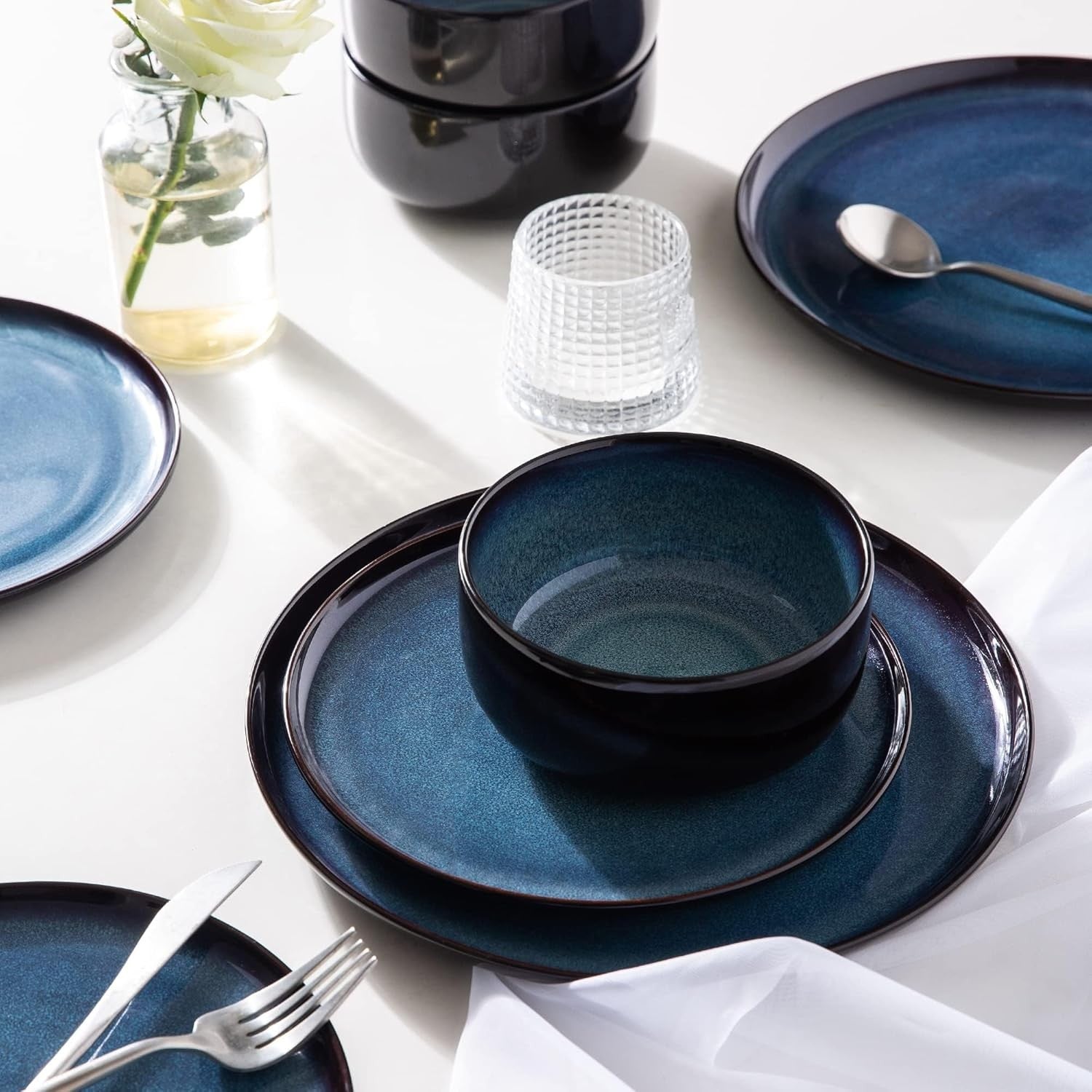 Breakfast Dessert Plates Set of 6 21.5cm Stoneware Side Plates Space Blue