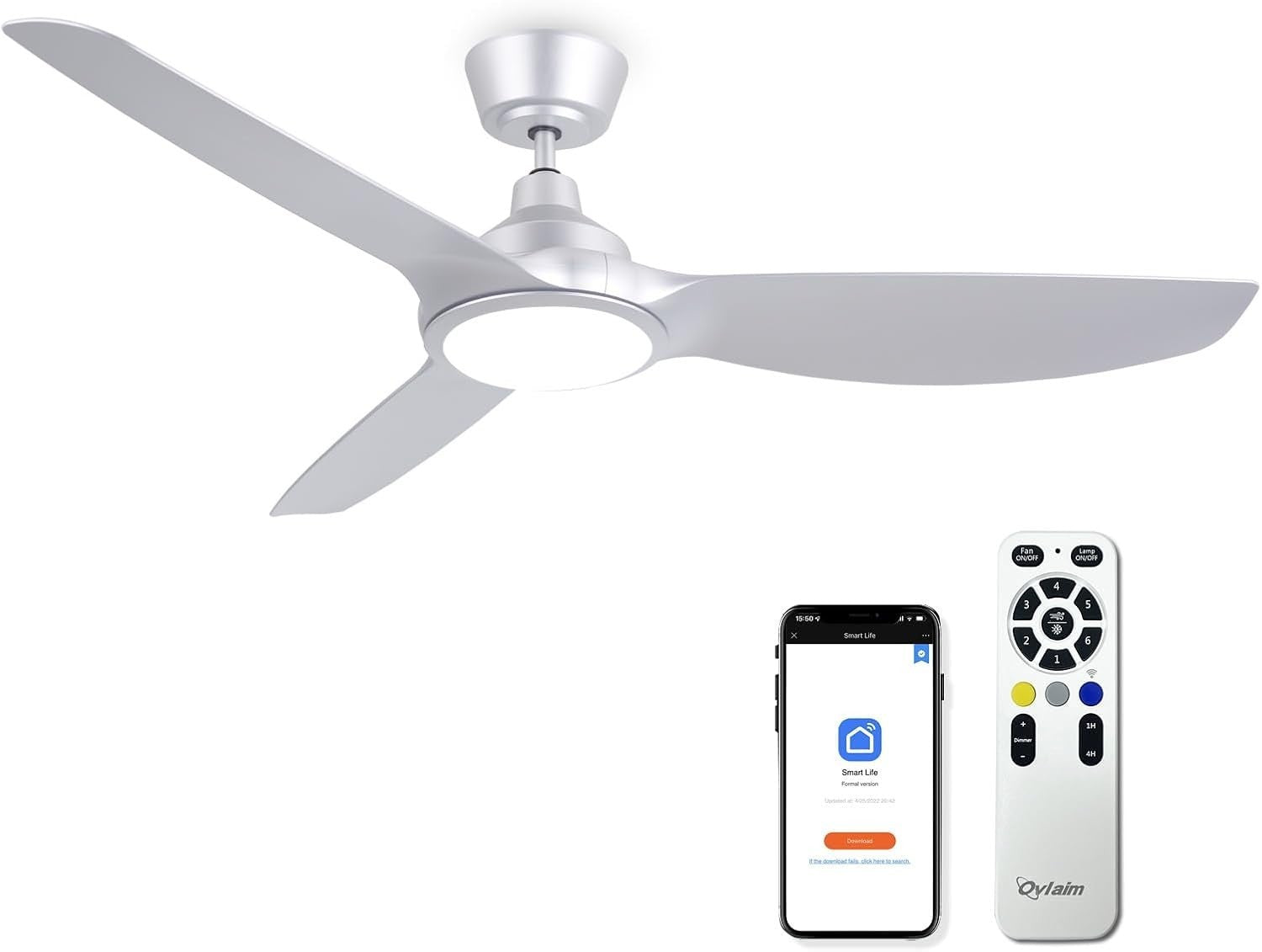 Ovlaim 132CM Silent DC Motor Smart Ceiling Fan with LED, Remote, App & Voice