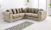 Cream Plush Velvet 5 Seater Corner Sofa with Foam Cushions & Button Tufted