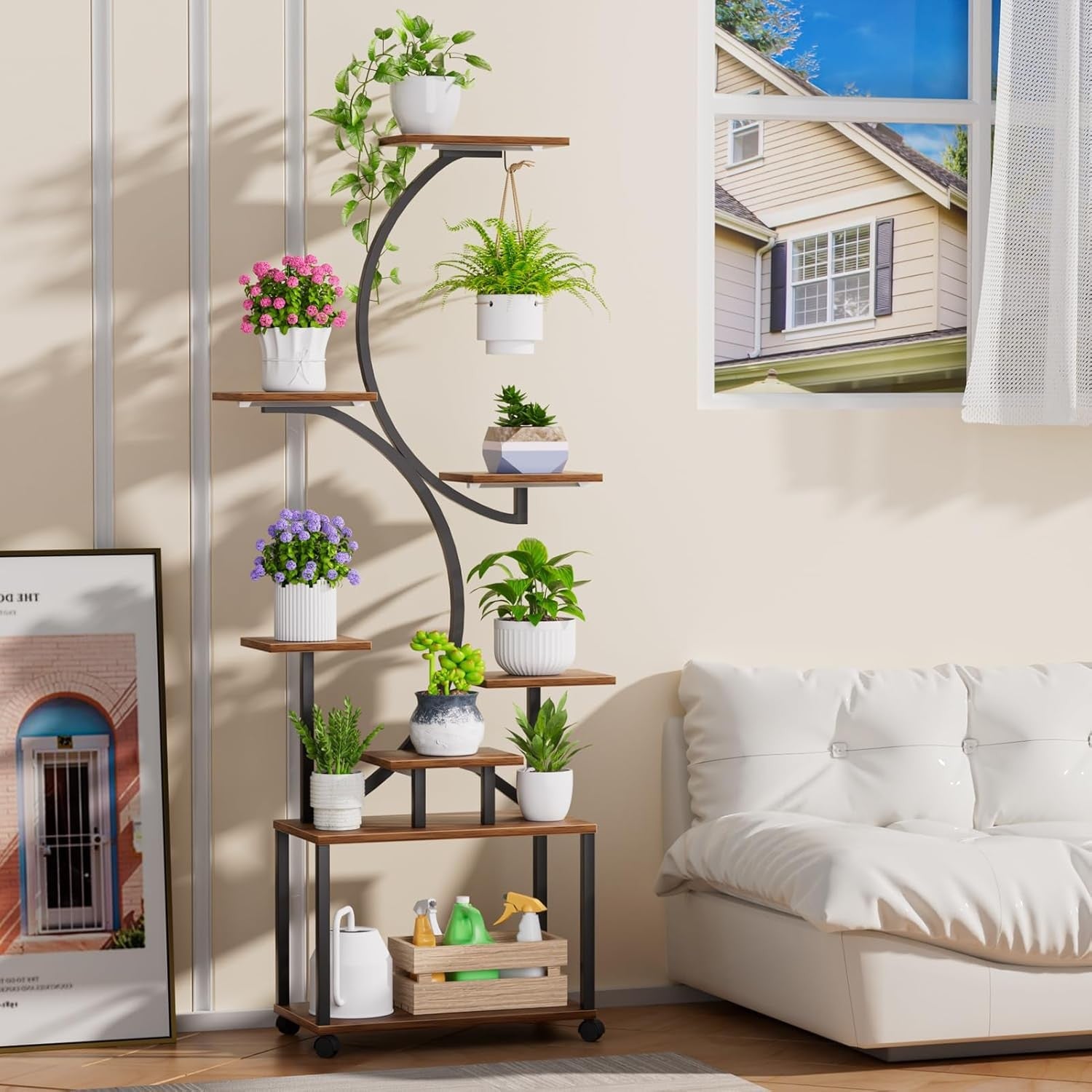8 Tier Metal Plant Stand with Grow Lights Indoor Tall Shape Flower Shelf Rack