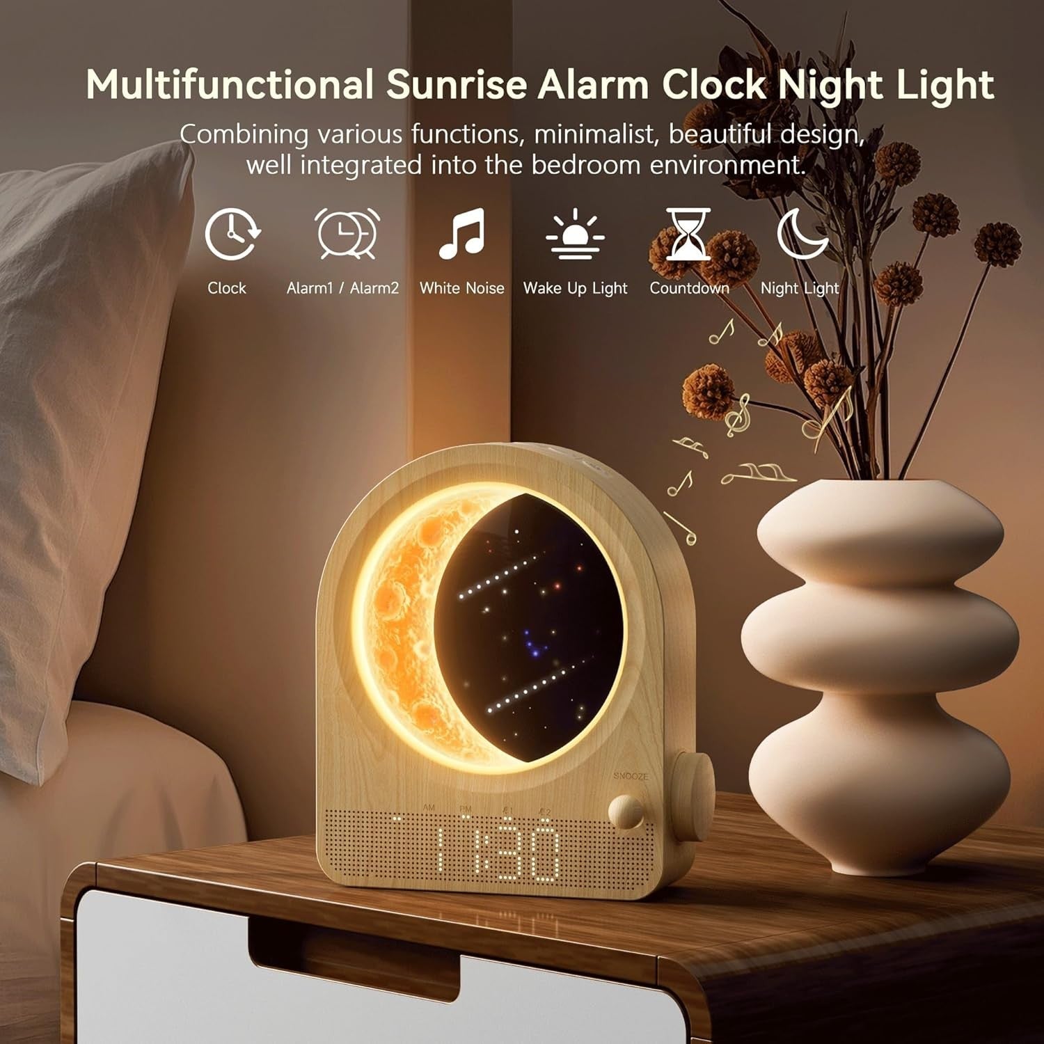 Sunrise Alarm Clock Wake Up Light Touch Night Lamp Dimmable Bedside