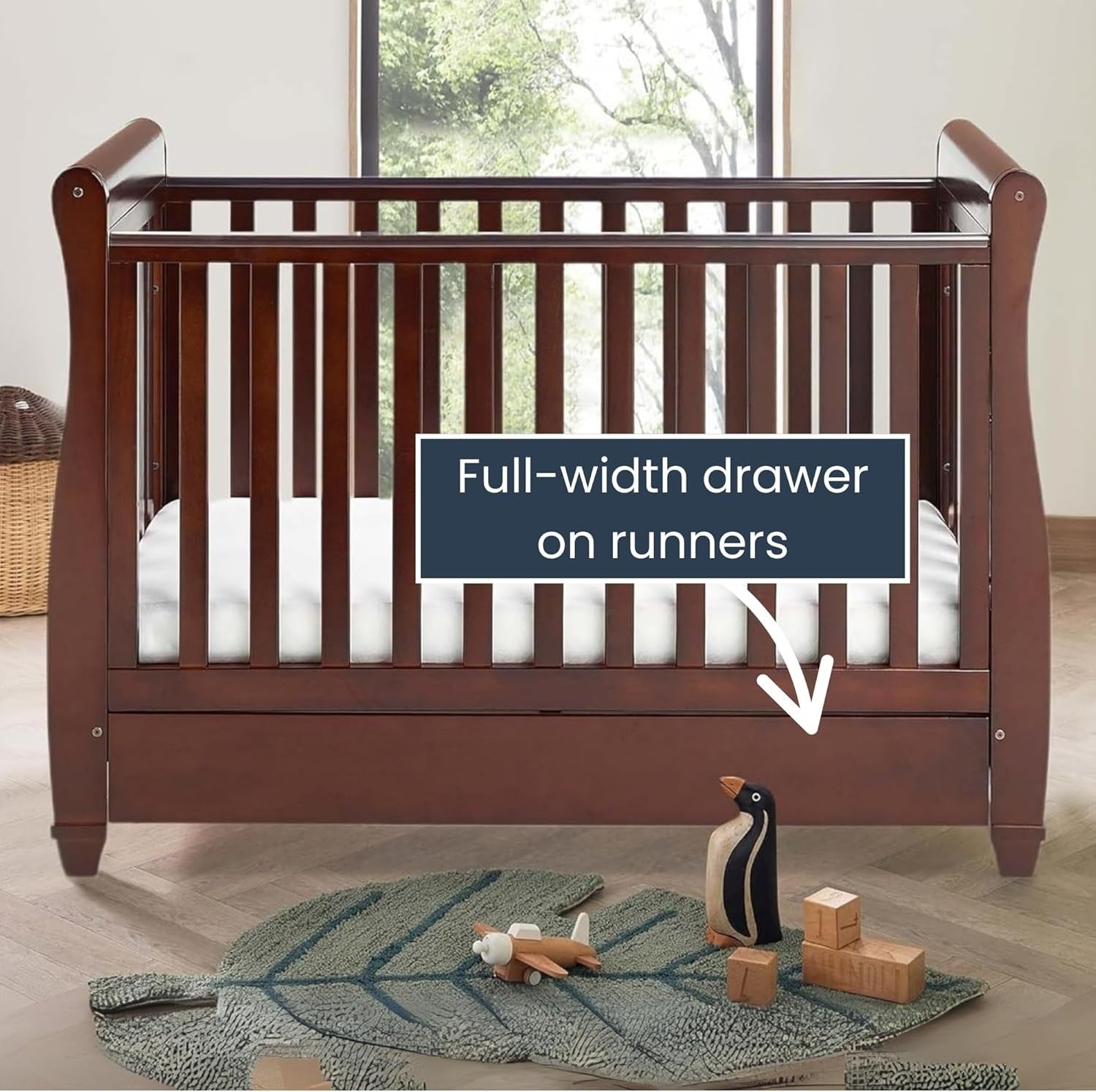 Baby Cot Bed Convertible Toddler Day Bed Adjustable Height w/o Mattress Brown