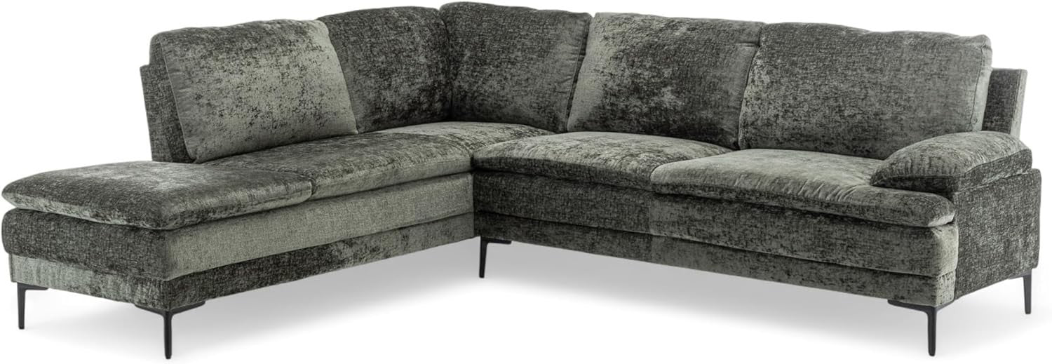 Sage Green Chenille 4-Seater L-Shaped Corner Sofa with Chaise, Deep Seat