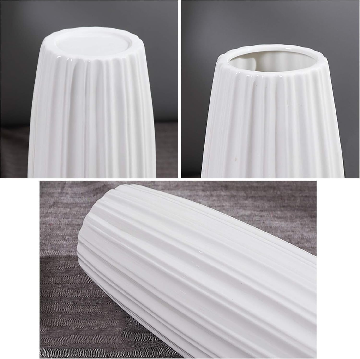 Tall Floor Vase 45cm White Striped Ceramic Pampas Grass Modern Home Decor