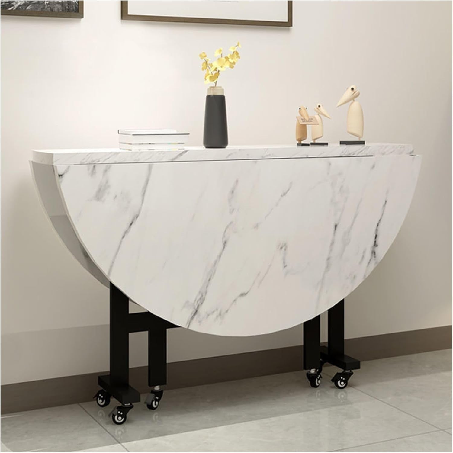 Foldable Drop Leaf Kitchen Table with 6 Wheels for Compact Spaces