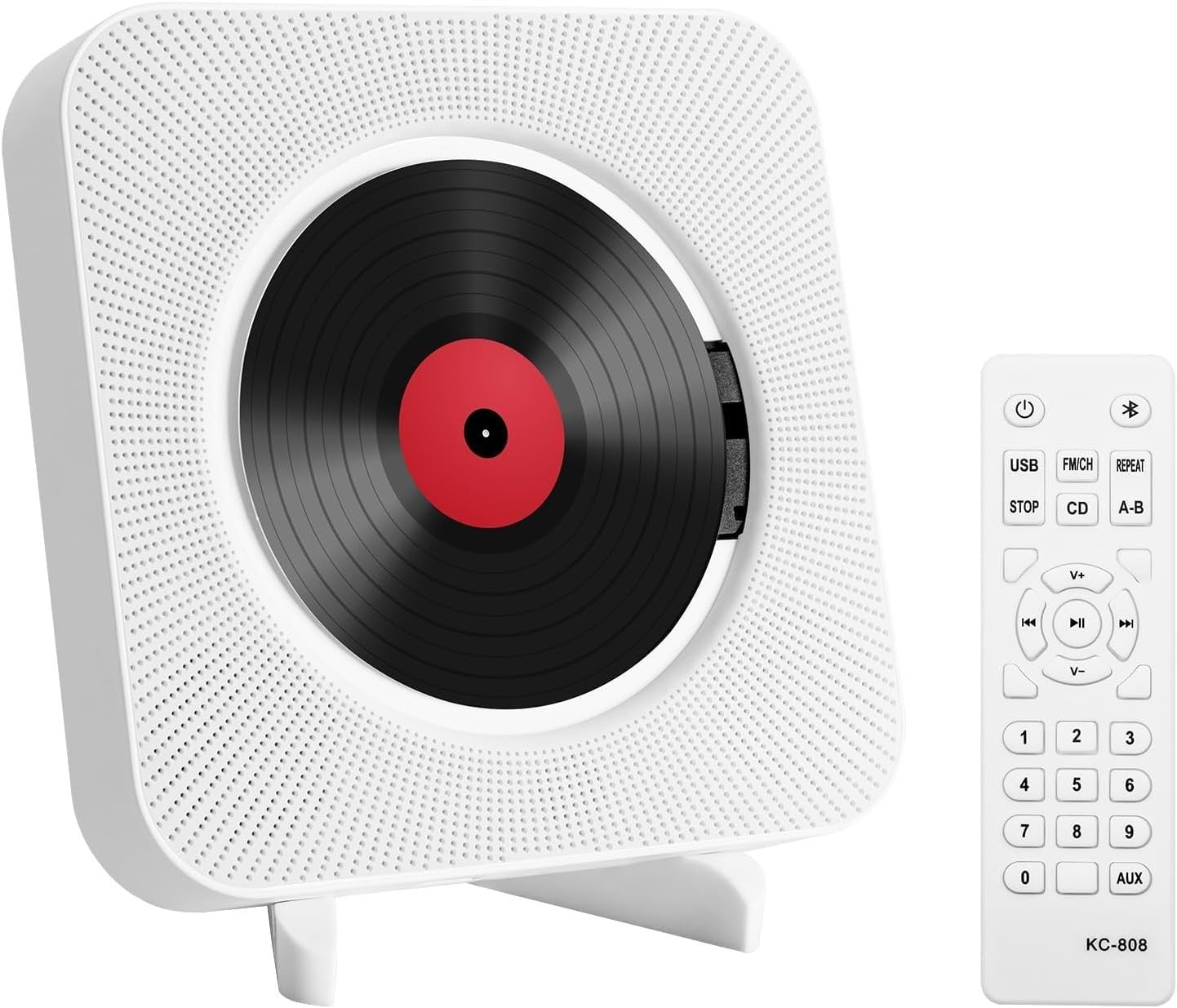 Bluetooth CD Player Wall Mounted HiFi Speakers FM Radio Remote White
