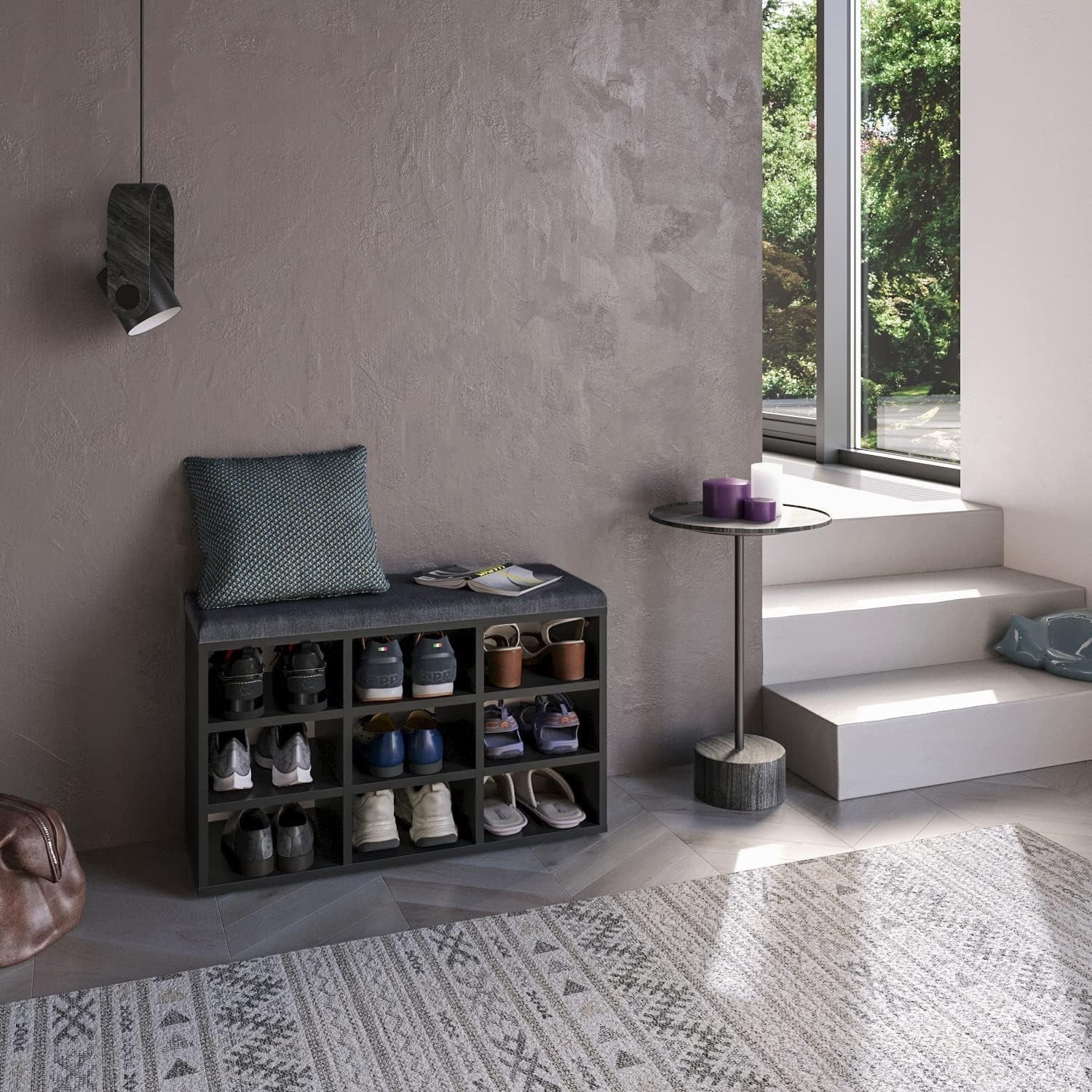 Black Grey Shoe Storage Bench with Cushion – Hallway Seat 80x30x50cm