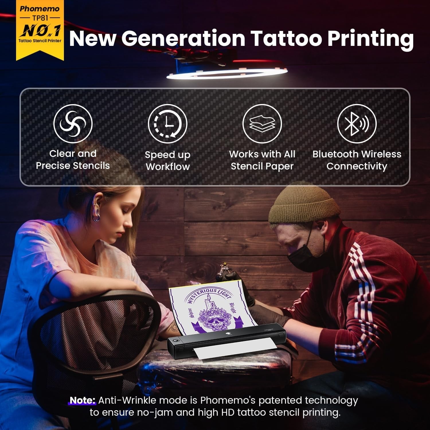 Black A4 Tattoo Stencil Printer Wireless Bluetooth Transfer Kit