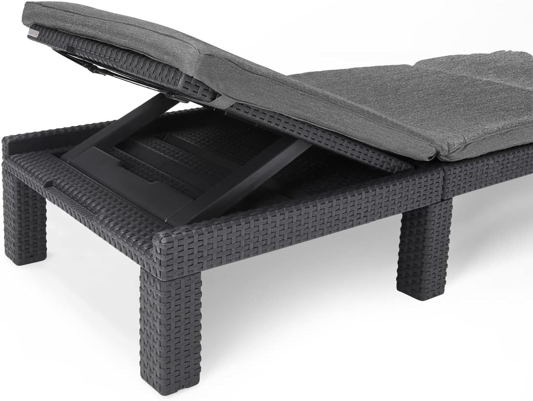 Rattan Effect Sun Lounger with Cushion Reclining Adjustable Garden Chair Grey
