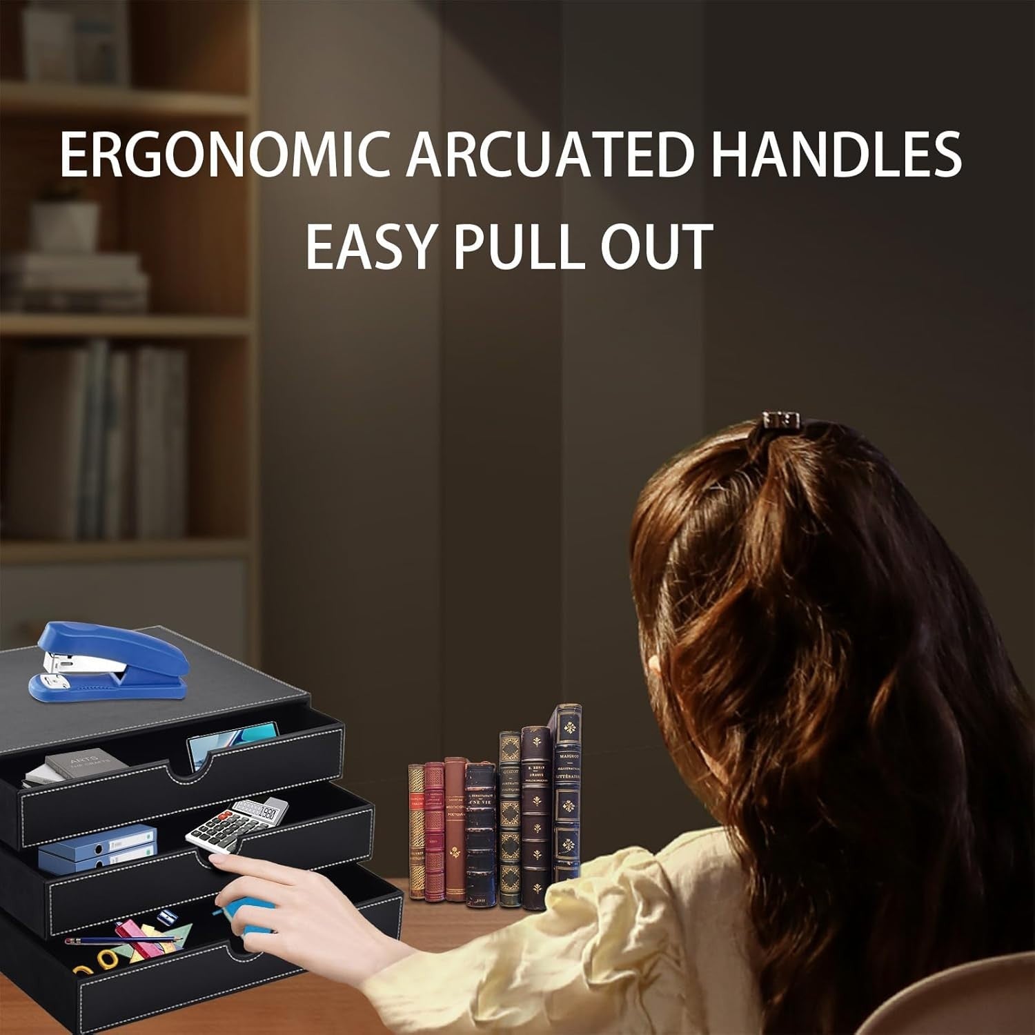 PU Leather Desk Organizer with 3 Drawers – Office & Home Storage Box