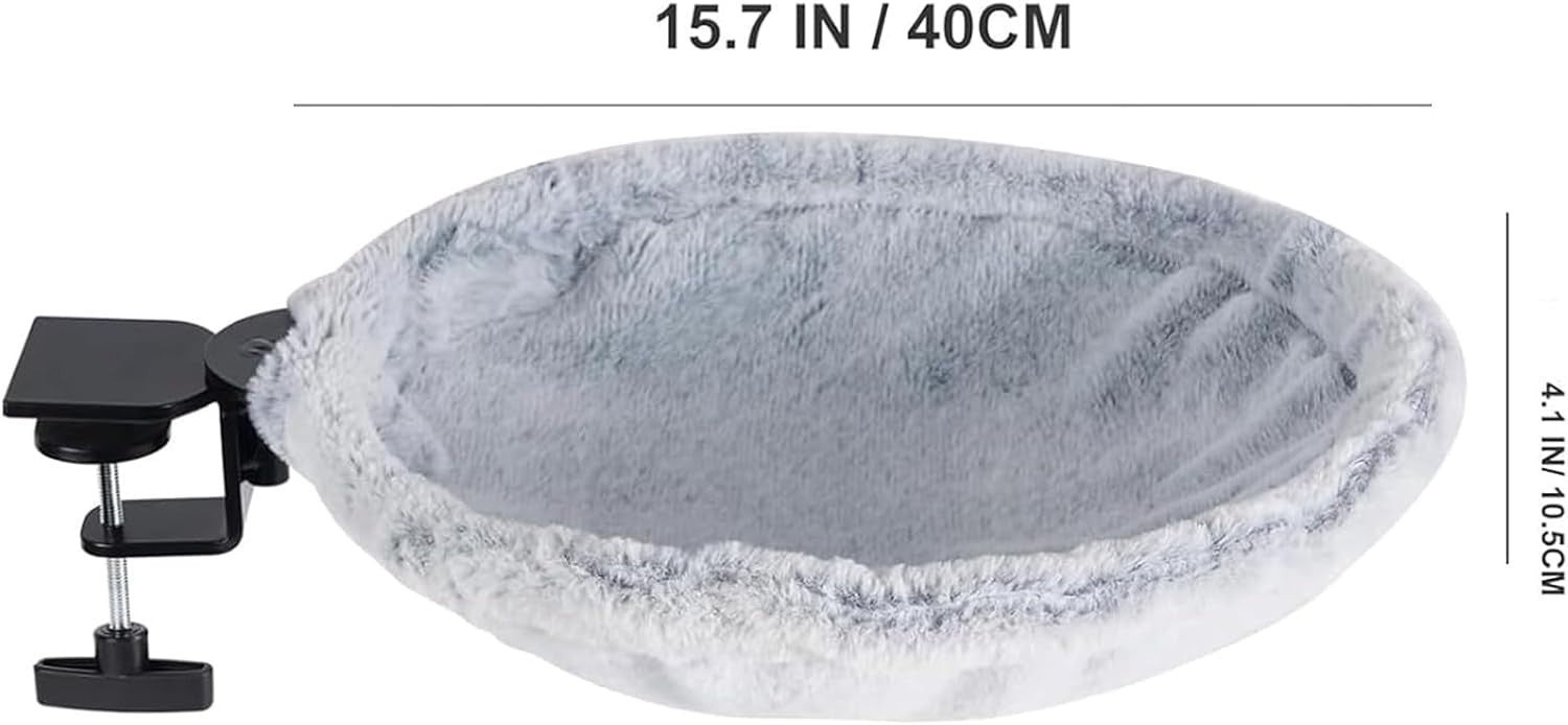 180° Rotating Cat Desk Bed Faux Fur Clamp On Cat Hammock White