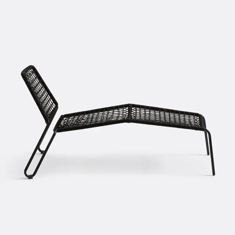 Outdoor Metal Lounger Chair 139cm Black Rope Frame Patio Garden Seat
