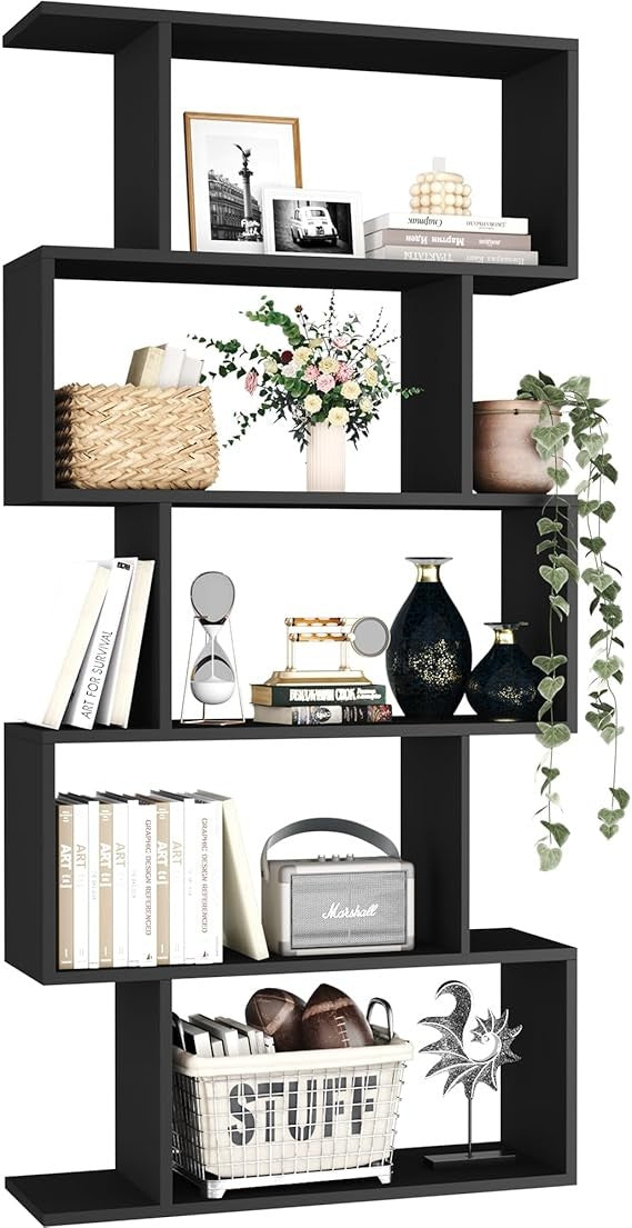 Modern 5-Tier S-Shaped Geometric Bookshelf Storage Unit for Living Room Office