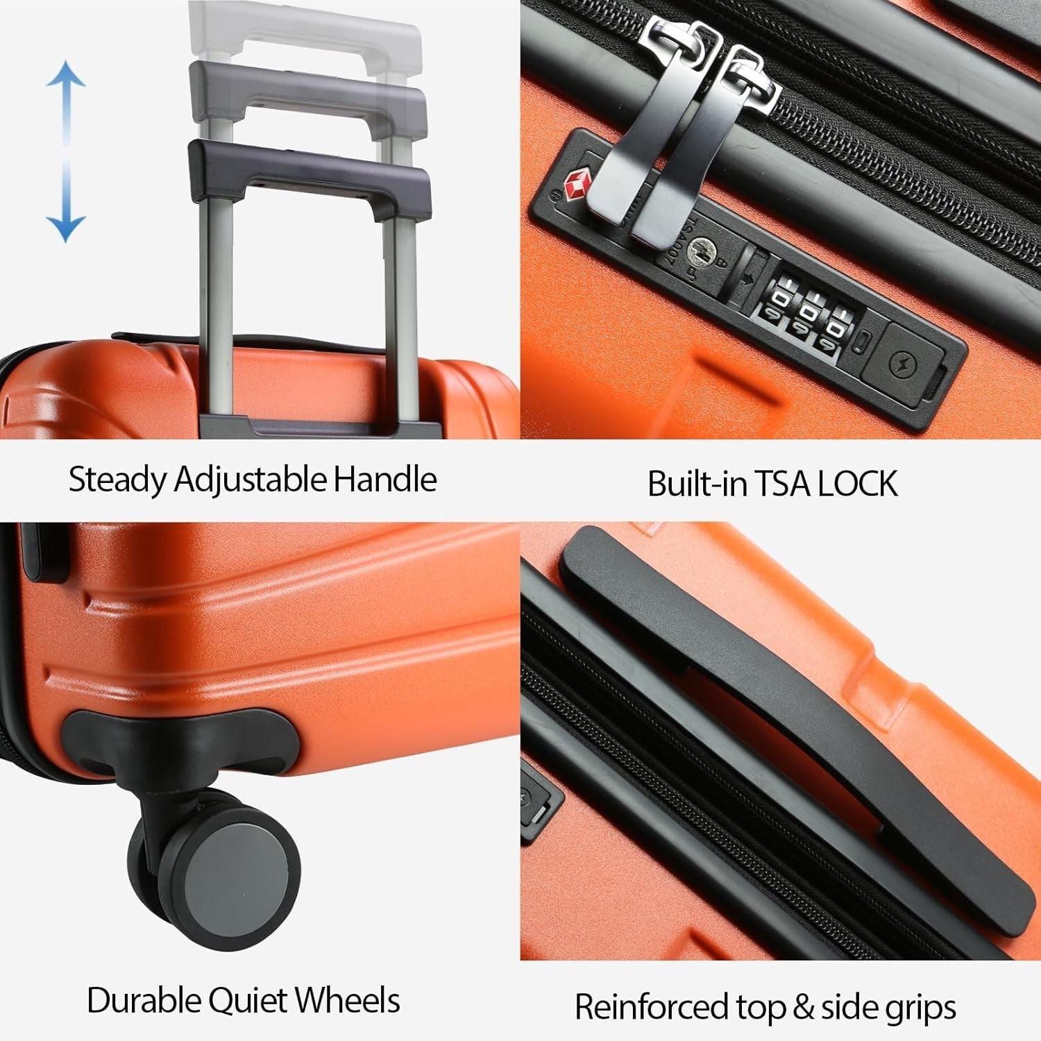 Orange 20 Inch Carry On Suitcase PC Hard Shell Expandable Spinner TSA USB