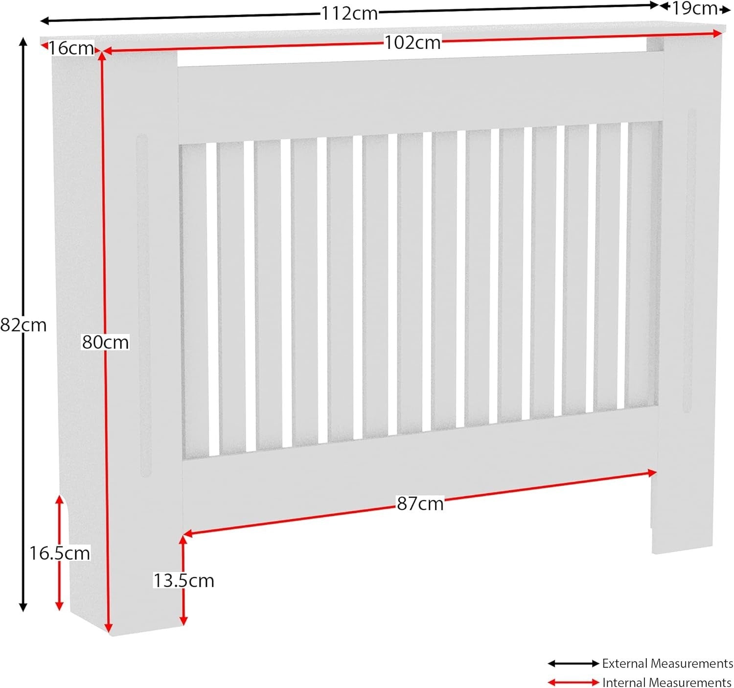 Medium White Radiator Cover Cabinet | Modern MDF Slatted Heater Cover with Shelf
