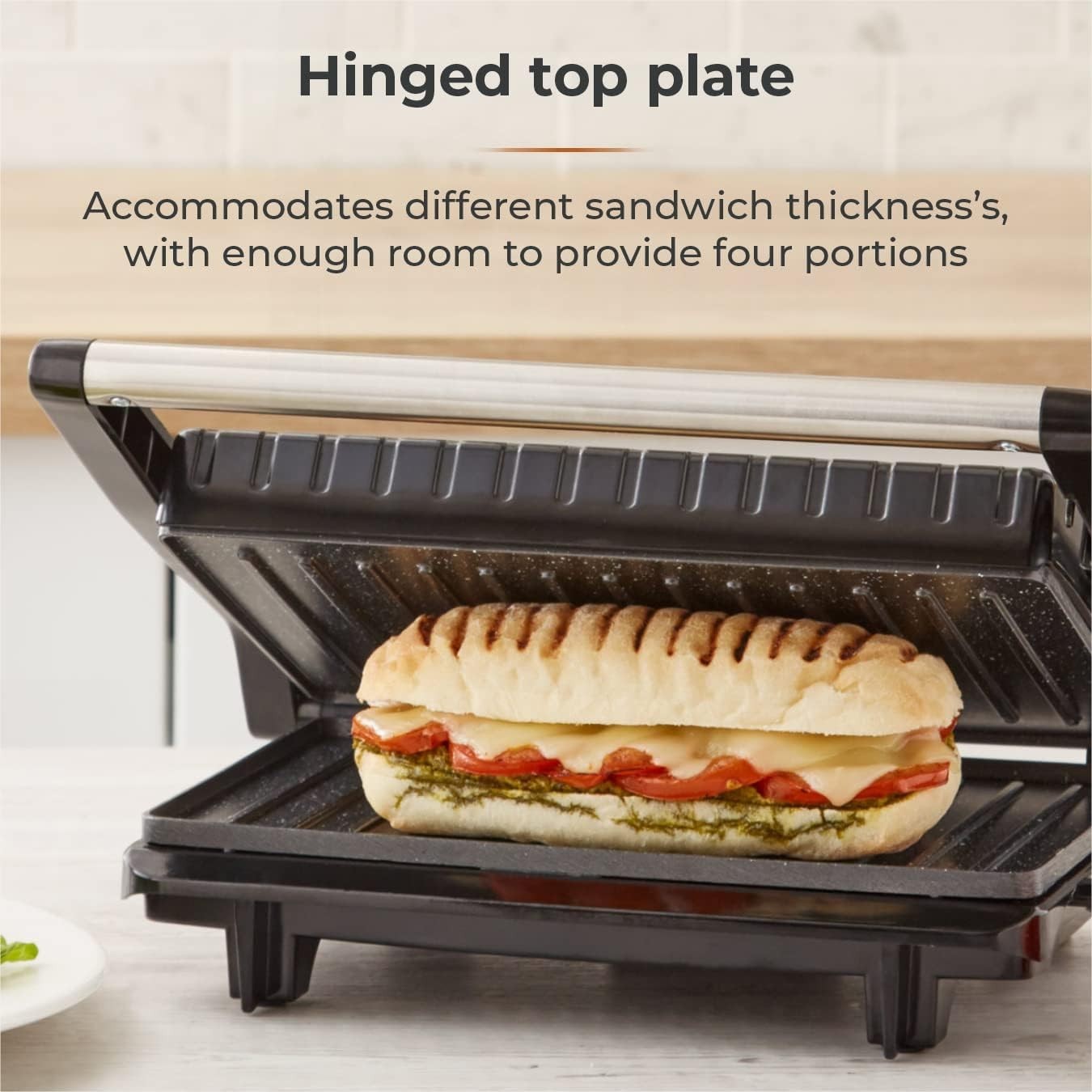 Health Grill & Panini Press 750W Non-Stick Cerastone Plates Black Stainless
