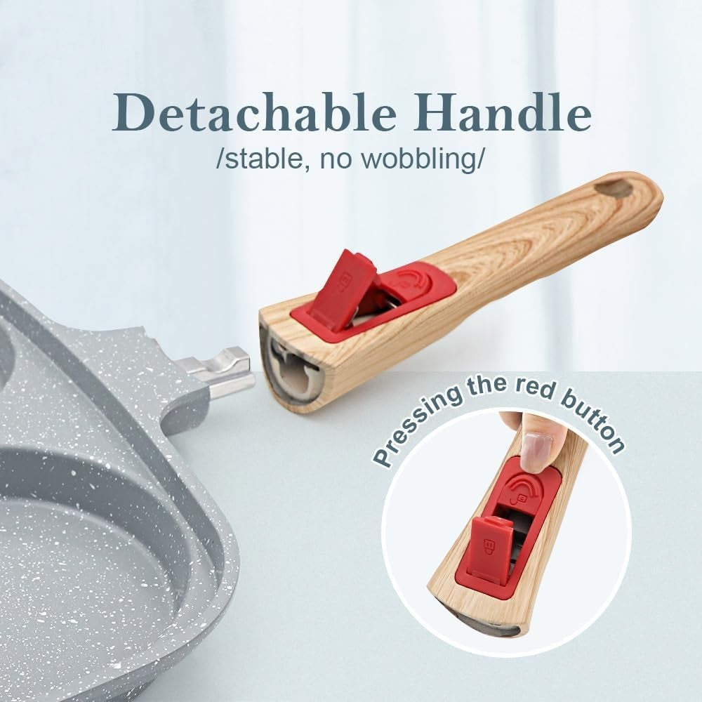 3-in-1 Divided Frying Pan Non-Stick Ceramic Multi-Section Egg Pan Lid Blue 26cm
