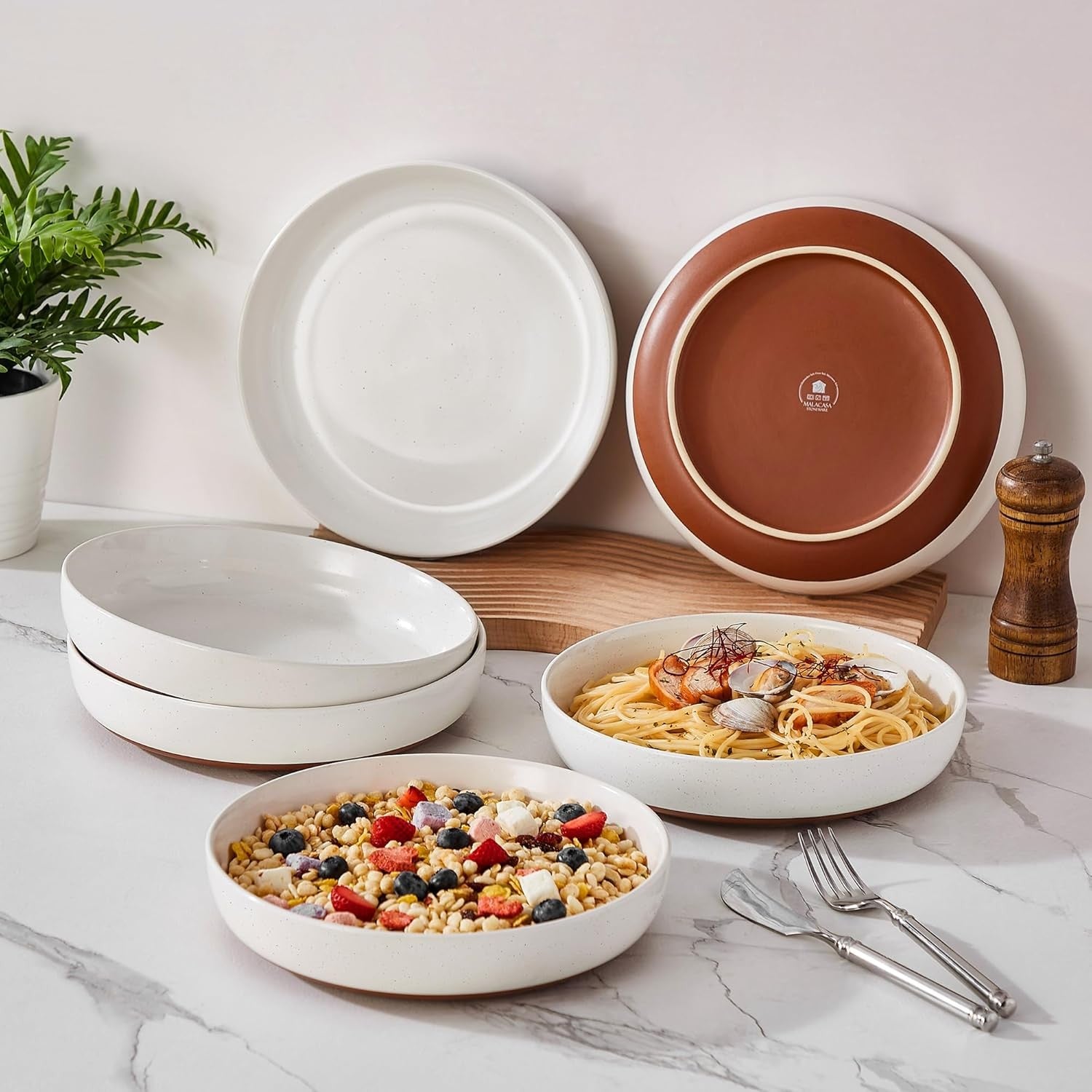 Large Pasta Bowls Set of 6 Ceramic Soup Bowls 48oz 9in Microwave Safe