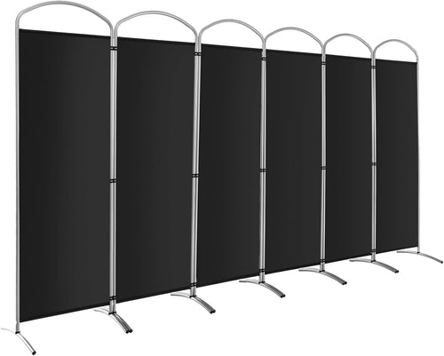 6 Panel Black Folding Room Divider Privacy Screen for Bedroom Office 188cm High