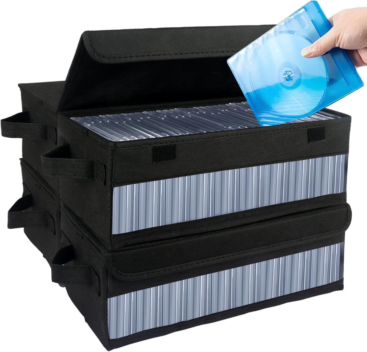 4 Pack CD Storage Boxes with Lids Stackable Organizer Holds 120 CDs