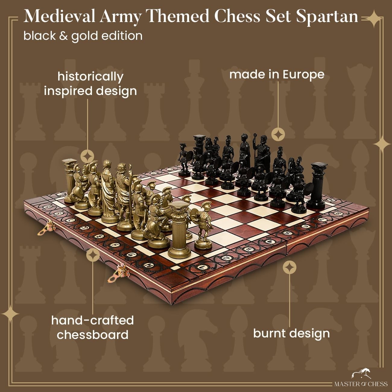 Ancient Armies Themed Chess Set 41cm Luxury Wooden Board Decorative Gift