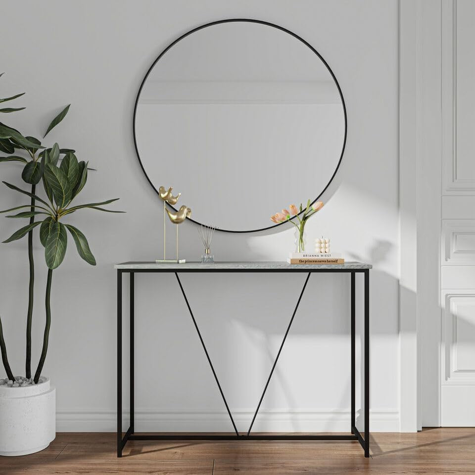 Modern Slim Entryway Console Table with Display Shelf, 100cm, Ash Grey