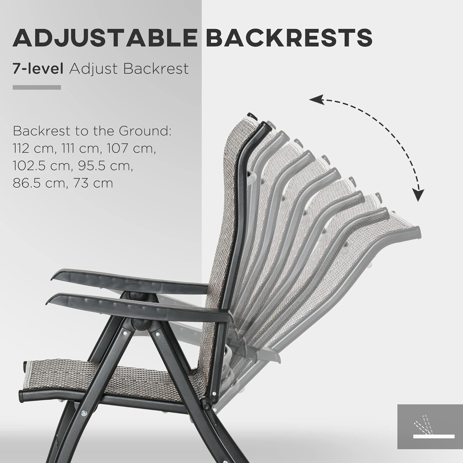 Outdoor Folding Rattan Chairs Set of 2 Adjustable Reclining Patio Dining