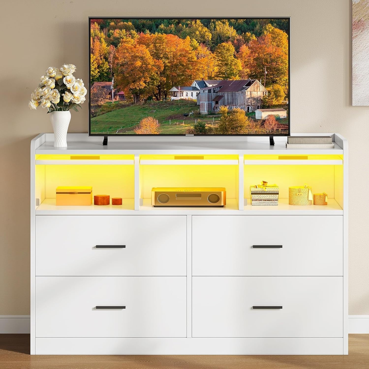 White 7 Drawer RGB LED Chest Storage Unit for Bedroom Kids Gaming Setup
