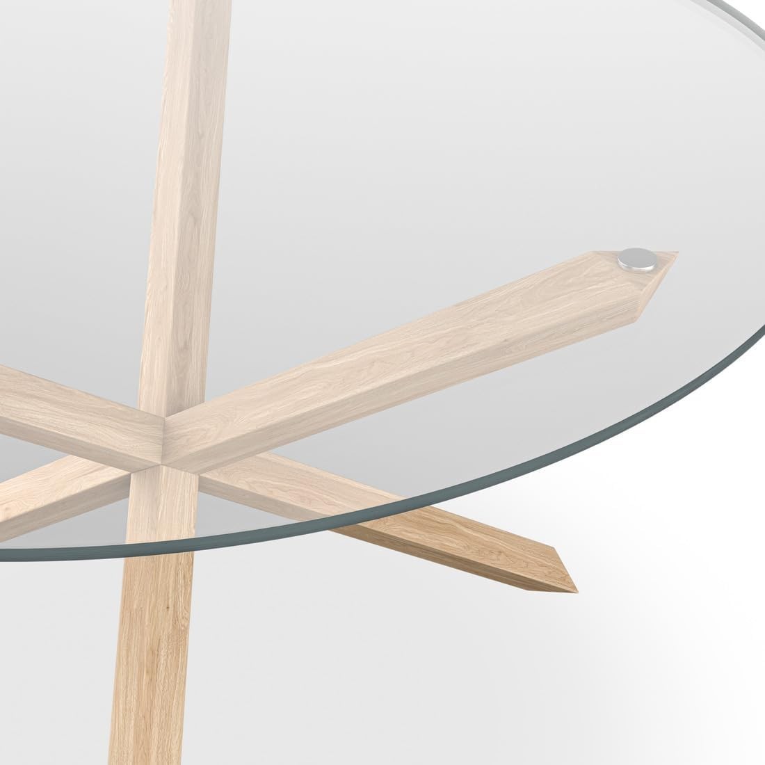 120cm Round Glass Dining Table with Solid Oak Legs Modern 4–6 Seater Table
