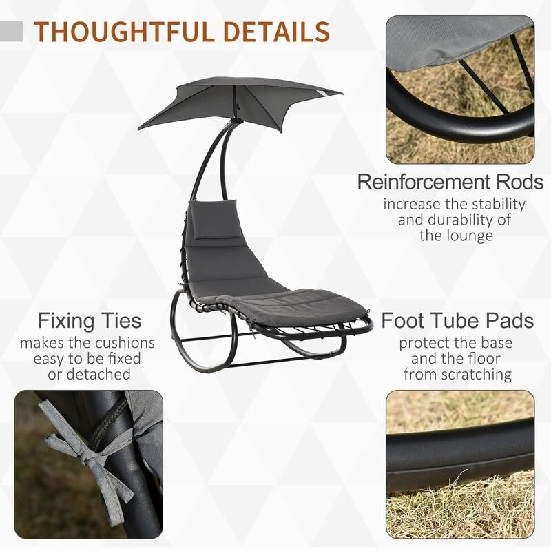 Garden Rocking Sun Lounger Chair with Cushion Pillow & Canopy Shade