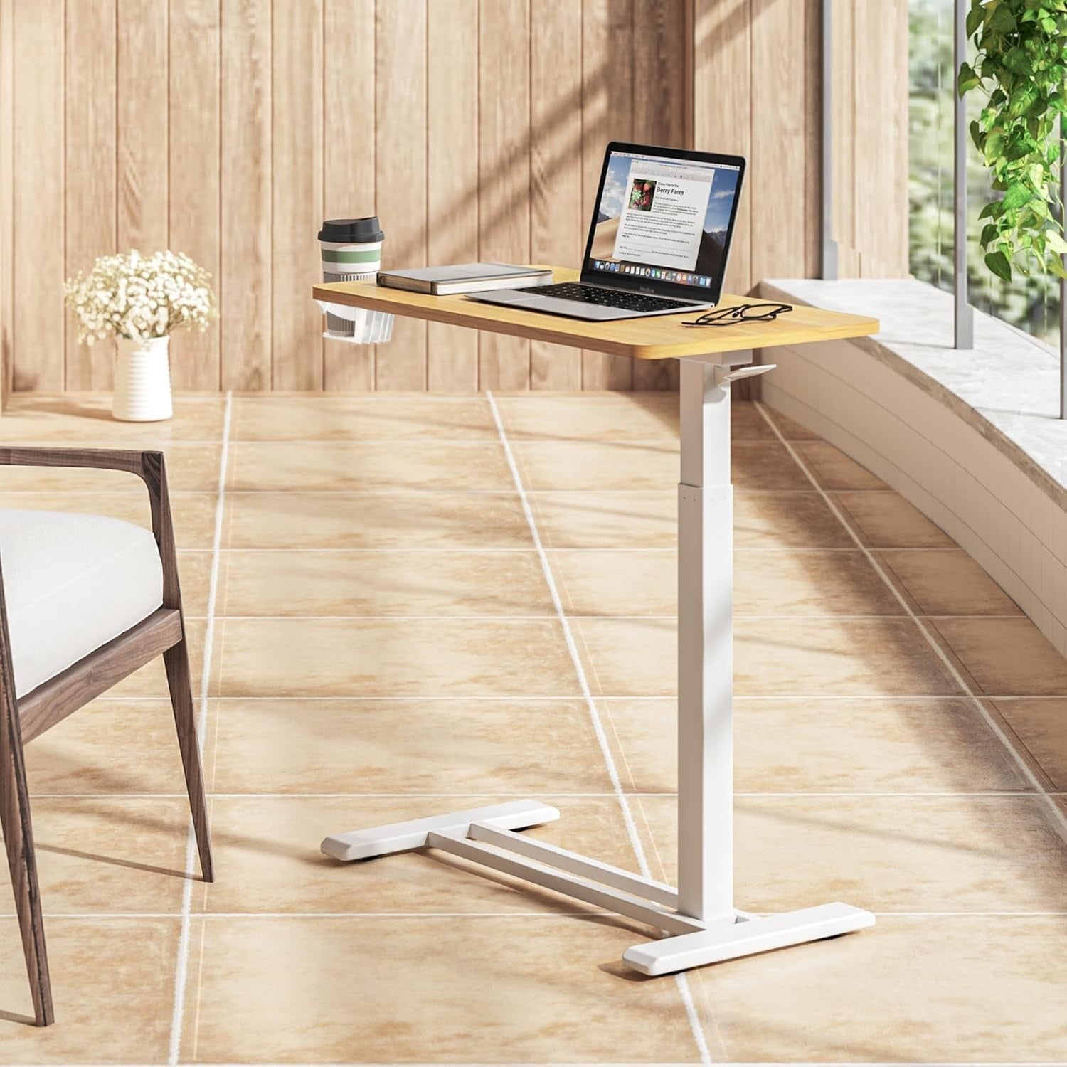 Adjustable Standing Overbed Desk Mobile Laptop Table Gas Lift 60x40cm