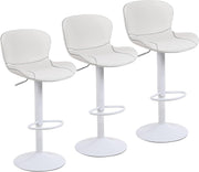 White PU Leather Bar Stools Set of 3 | Adjustable Swivel Counter Chairs