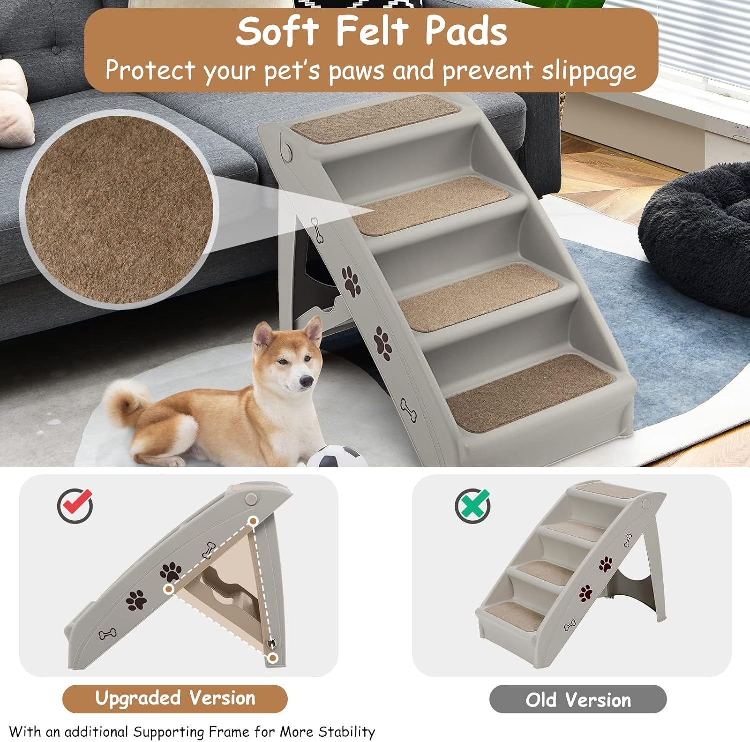 Foldable Portable Dog & Cat Pet Steps with Non‑Slip Footpads – Lightweight Ramp
