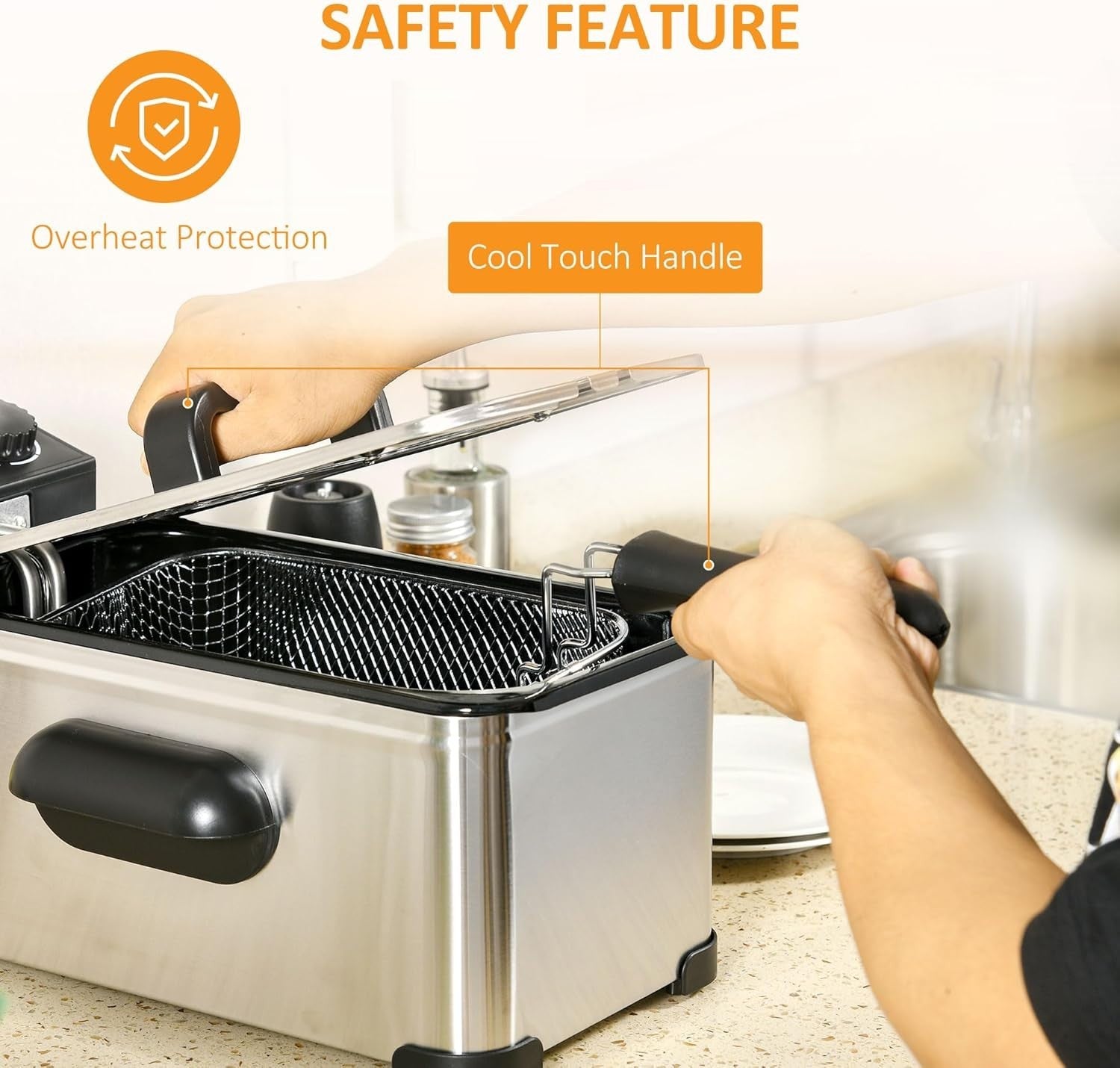 3L Electric Deep Fat Fryer 2000W Timer Adjustable Temp Viewing Window