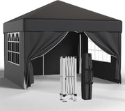 3x3M Gazebo with 4 Sides Garden Tent UV50+ Height Adjustable Event Shelter–Black