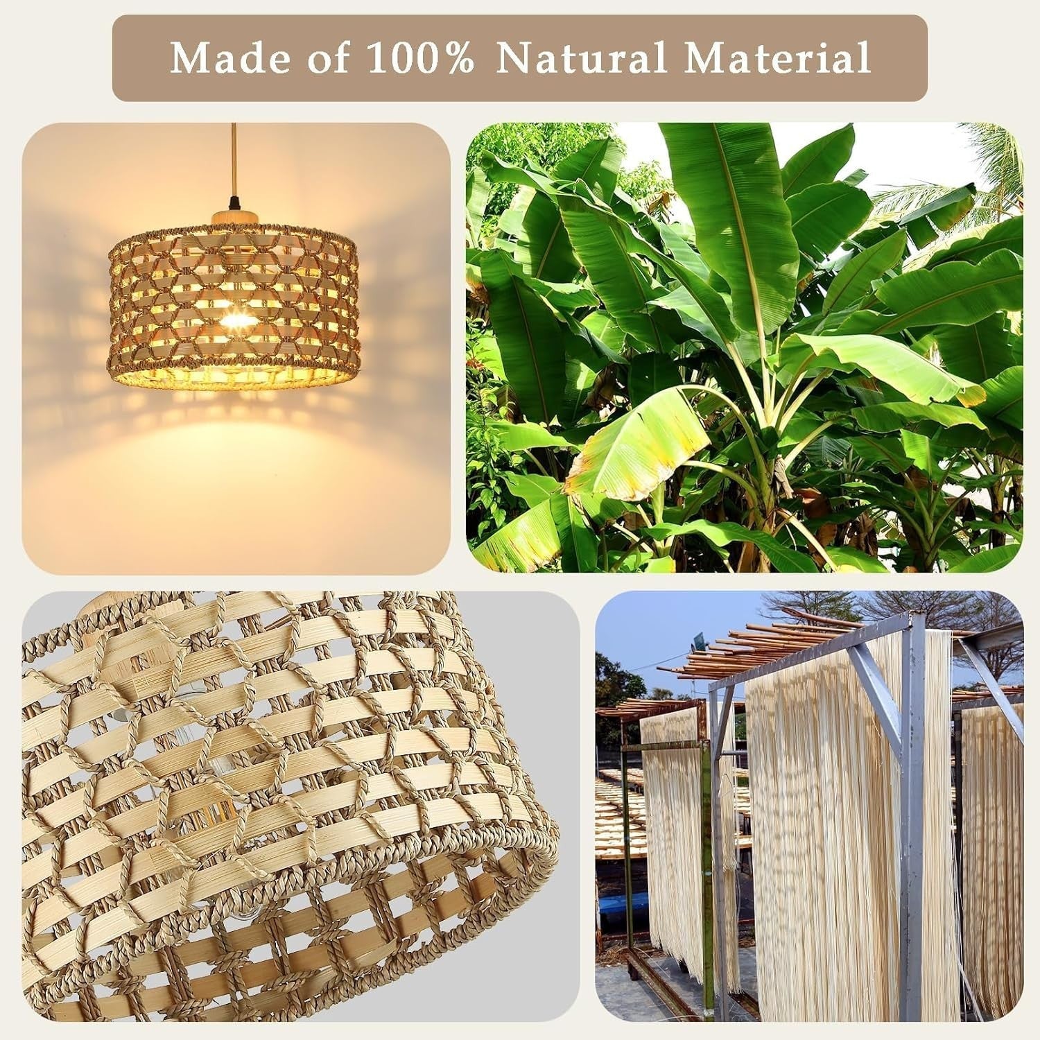 Rattan Pendant Light Shade 30cm Boho Woven Ceiling Lamp E27