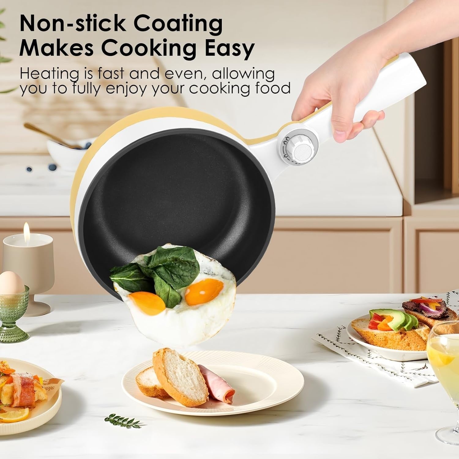 Mini Electric Hot Pot Cooker 1.7L Non-Stick Steamer Pan Travel Stove