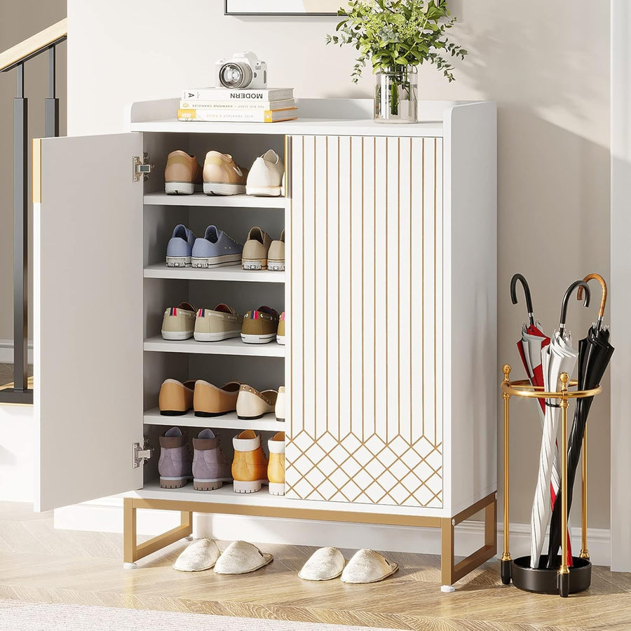 Modern Shoe Cabinet White – 5 Tier Storage Unit, Holds 25 Pairs, 105cm