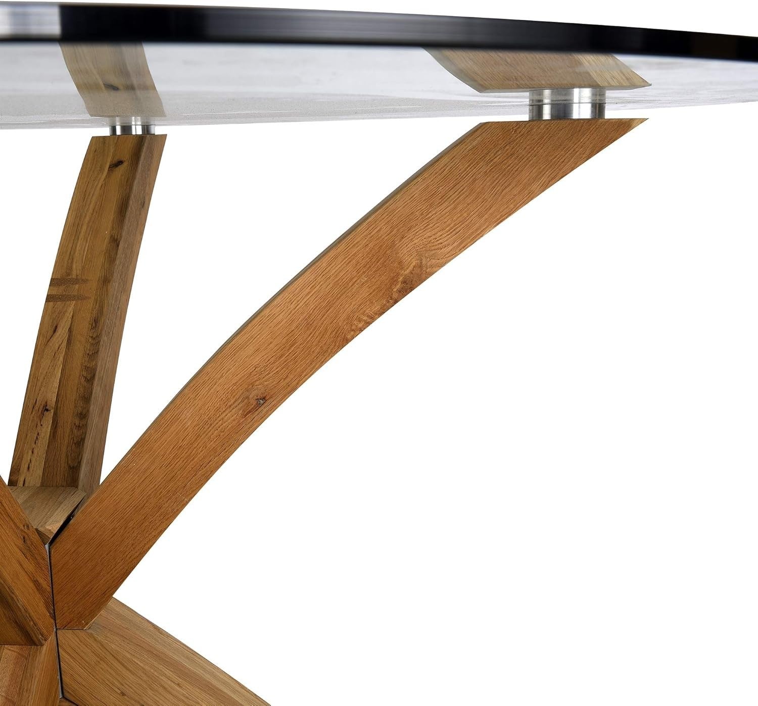 120cm Round Glass Dining Table with Solid Oak Legs Modern Kitchen Table