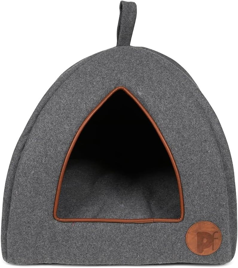 Graphite Grey Felt Cat Igloo Bed Soft Fleece Cushion Cozy Pet Hideaway