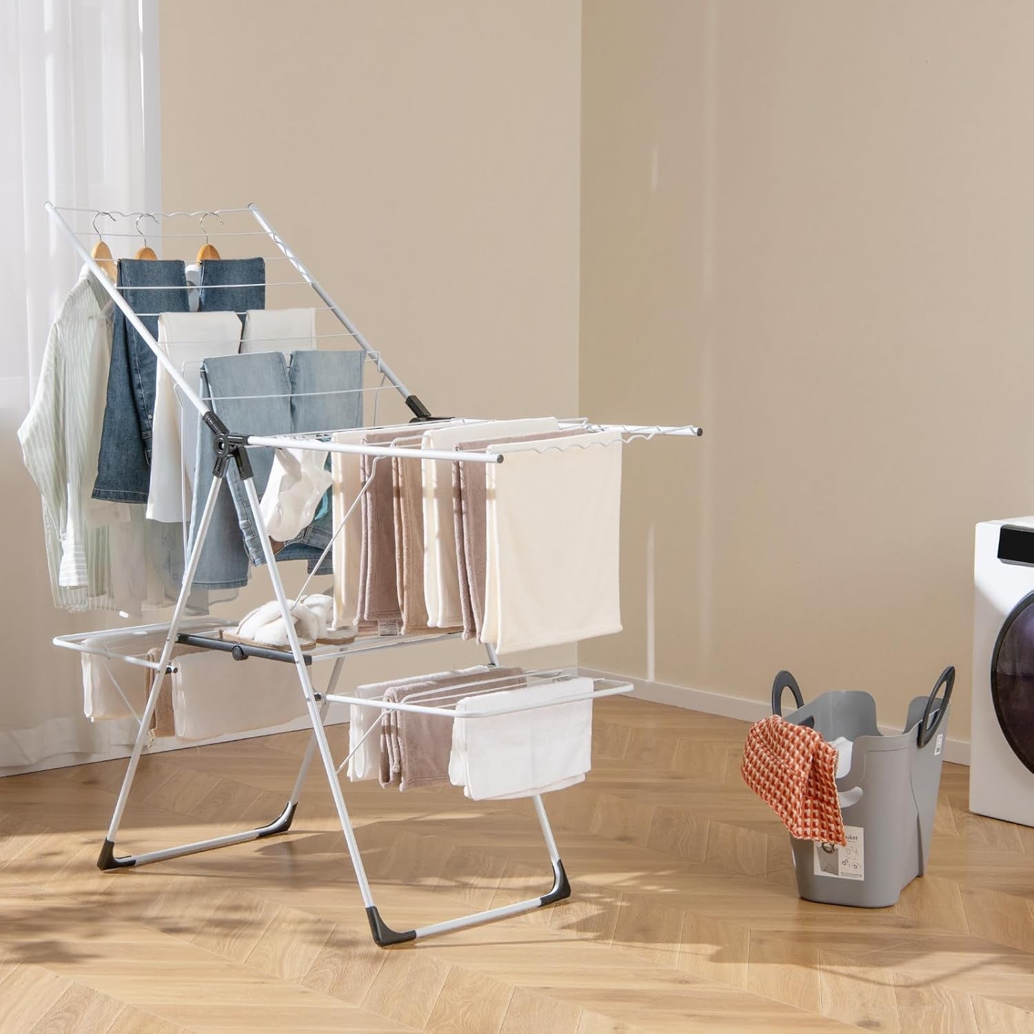 Foldable Clothes Drying Rack 2 Tier Freestanding Airer 33 Rails Adjustable