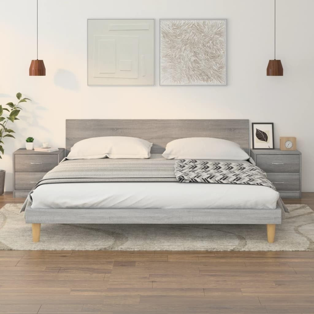 Set of 2 Grey Bedside Tables | 2 Drawer Nightstands Modern Wood Cabinets